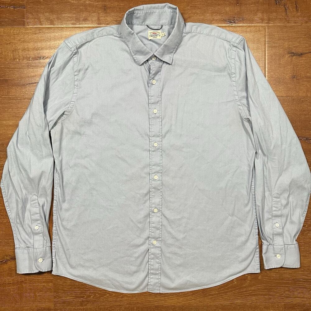 Faherty Button Up Shirt Mens XL Blue Long Sleeve Woven Supima Cotton Blend City